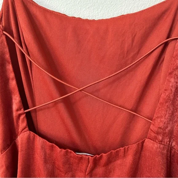 Lulu’s Maribel Midi Dress Satin Effect Open Back Size Large in Rust Orange NWT - Picture 13 of 13